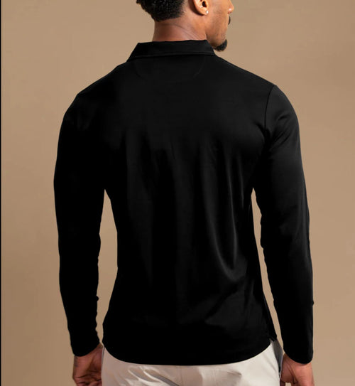 Luxroom Black Long Sleeve Polo Shirt