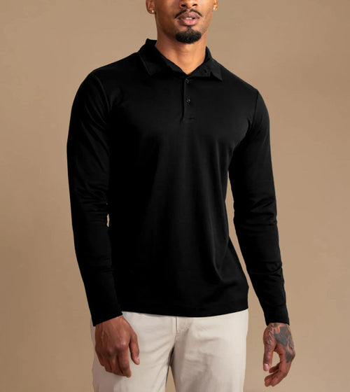Luxroom Black Long Sleeve Polo Shirt