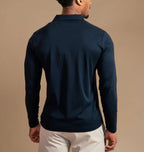 Luxroom Navy Blue Long Sleeve Polo Shirt