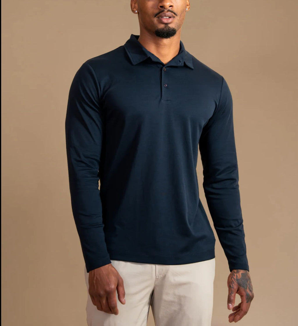 Luxroom Navy Blue Long Sleeve Polo Shirt