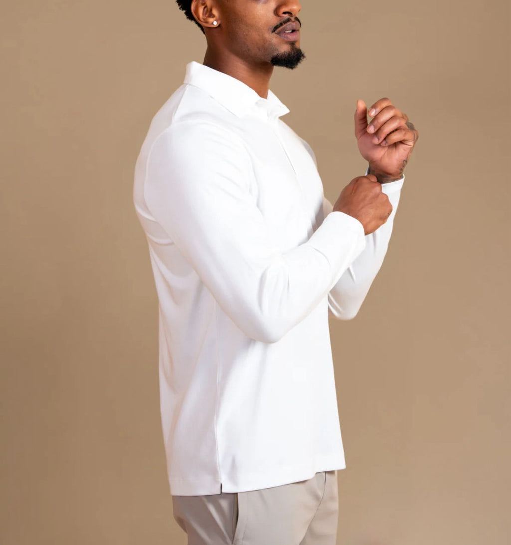 Luxroom White Long Sleeve Polo Shirt